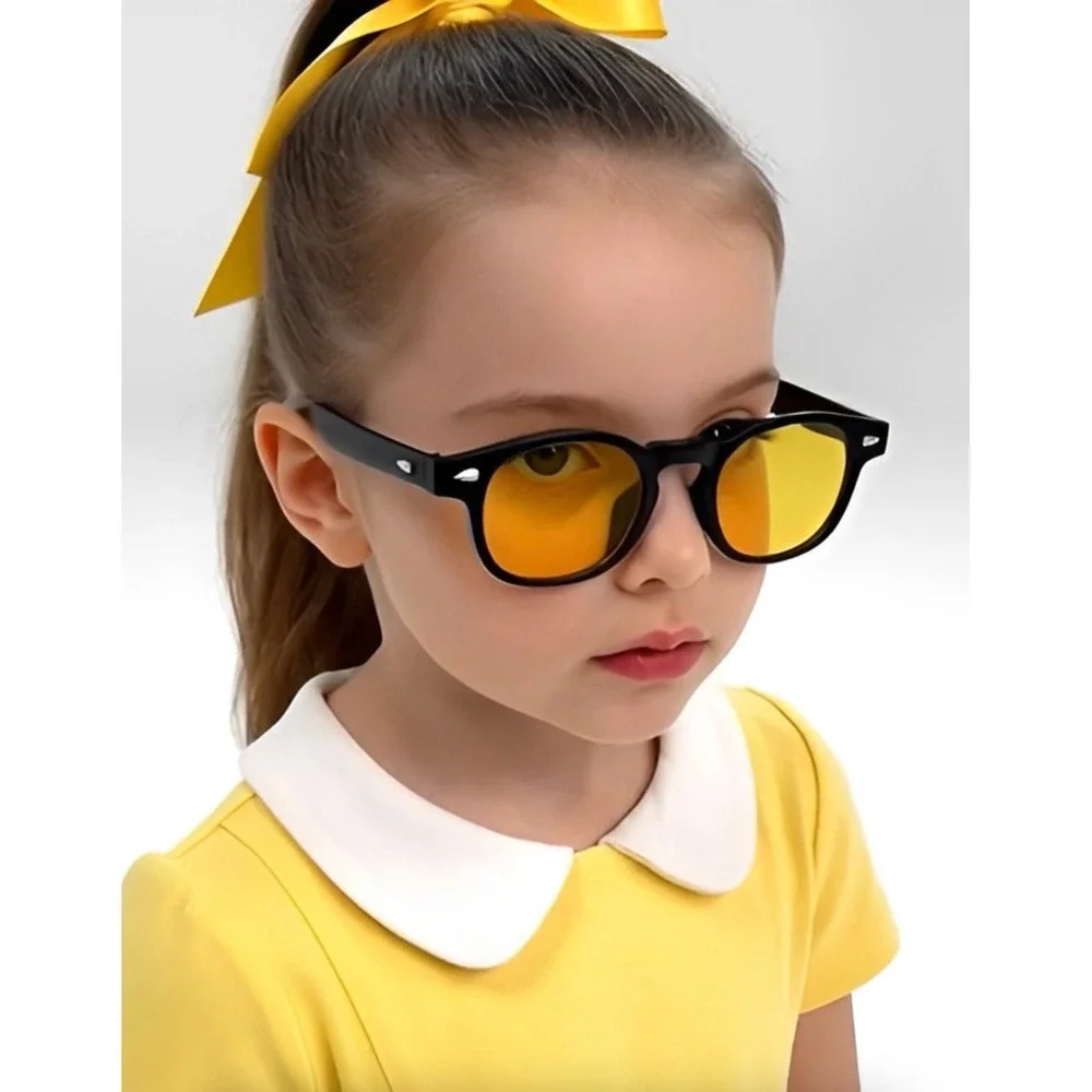 Kids Sunglasses Black Frame Yellow Tinted Lenses UV400 Protection‎ Round Shape